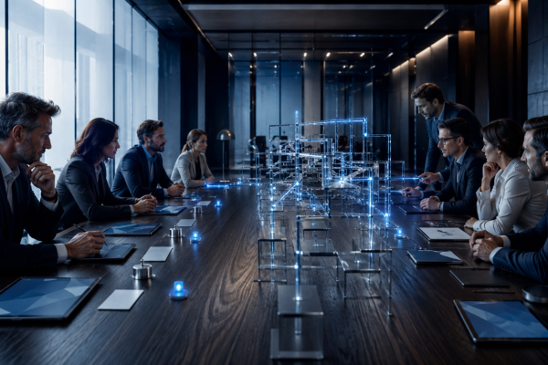 Reunião Executiva com Holograma Azul